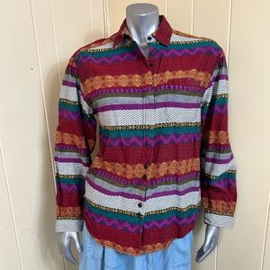 Cabin Creek Women Shirt Long Sleeve Cotton Aztec Print Stripe Vintage Size L